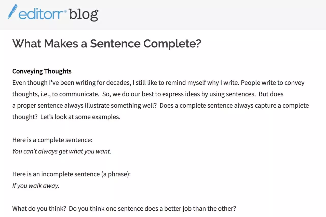 what makes a sentence complete on editorr.com by freelance writer mark l chaves